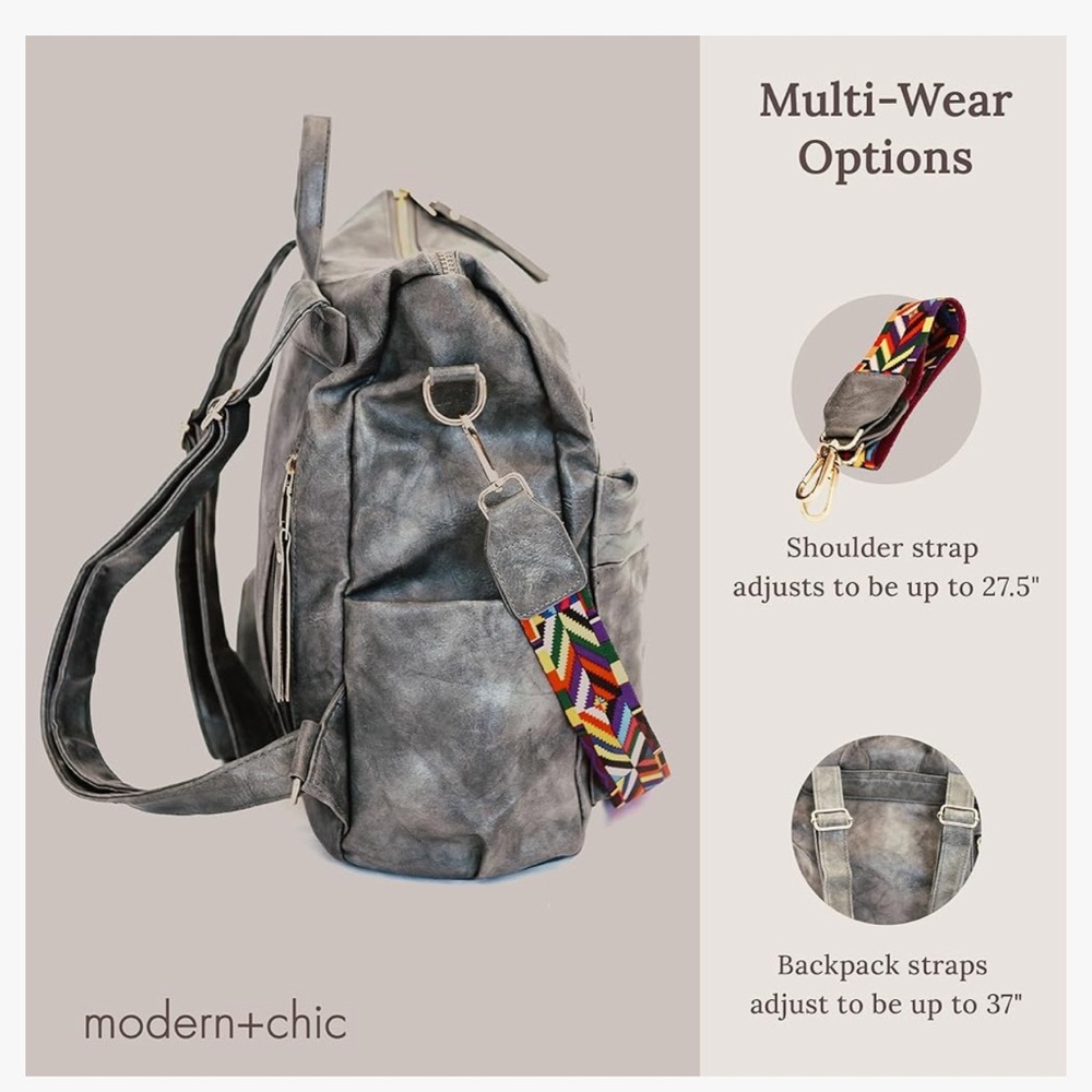 modern+chic Brielle Convertible Backpack, Grey - Picture 5 of 7